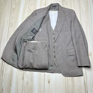 J. Press VTG 3-Pc Suit Half-Lined Herringbone Tweed Wool Mens 40R 30Wx31L FLAW